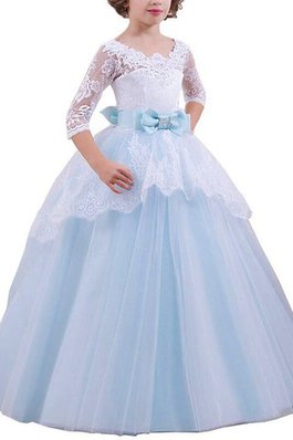 Robe de cortège enfant naturel de mode de bal avec manche 1/2 en tulle avec fleurs