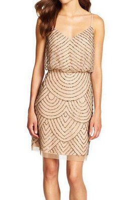 Chiffon a linie Perlenbesetztes mini Brautjungfernkleid mit Spaghettiträger