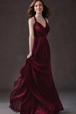 Chiffon Ärmelloses a linie langes luxus Brautjungfernkleid mit Rüschen