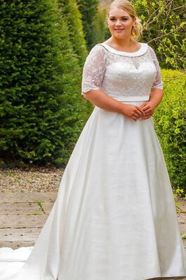 Perlenbesetztes normale Taille bodenlanges prächtiges Brautkleid mit Bordüre aus Satin