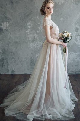 Kurze Ärmeln A-Linie Chiffon romantisches Brautjungfernkleid mit Bordüre mit Blume