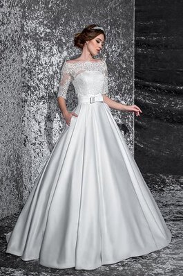 Abito da Sposa con Mezze Maniche Vintage Fuori dalla spalla in Pizzo Elegante con Piega