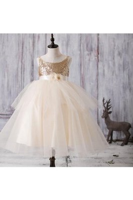 Robe de cortège enfant naturel brillant textile en tulle de lotus avec nœud