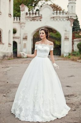 Vestido de Novia de Escote con Hombros caídos de Hasta el suelo de Manga corta