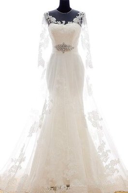 Klassisches langärmeliges Perlenbesetztes bodenlanges Brautkleid aus Spitze mit Plissierungen