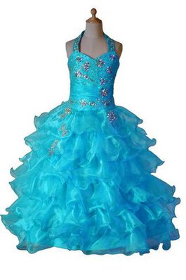 Vestido de Floristas en Organza de Escote halter de Abalorio de Volante