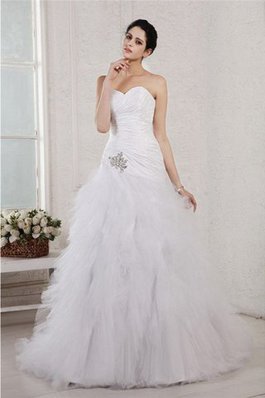 Robe de mariée longue cordon col en forme de cœur avec sans manches a-ligne