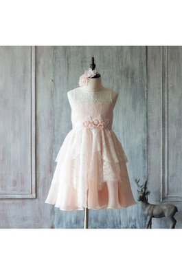 Boot-Ausschnitt normale Taille A-Line Ärmelloses Blumenmädchenkleid mit Bordüre mit Blume