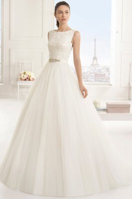 Spitze A-Line Sweep Zug normale Taille pompöse Brautkleid mit Perlengürtel