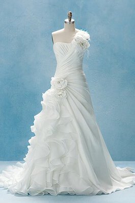 Robe de mariée romantique de lotus sans ceinture ligne a d'épaule asymétrique