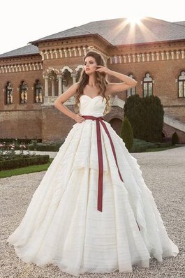 Abito da Sposa con Cristino Cuore Senza Maniche con Fiocco con Cascata Volant A-Line