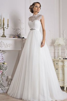 Robe de mariée manche nulle elevé textile en tulle de traîne moyenne ligne a