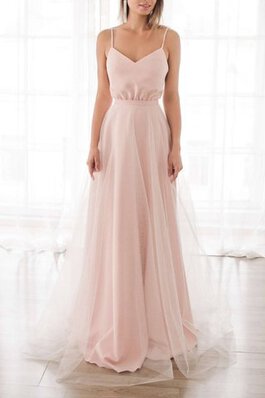 Vestido de Novia en Tul de Sin mangas de Escote de Tirantes Espaguetis de Moda