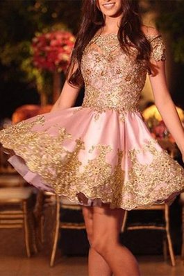 Robe fête de la rentrée frappant appliques a-ligne manche nulle courte