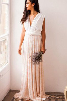 A-Linie plissiertes Ärmelloses Brautjungfernkleid mit Bordüre aus Spitze