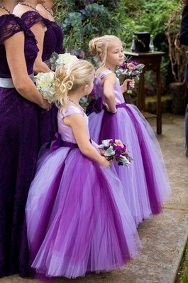 Vestido de Floristas de Corte princesa en Tul de Manga tapada de Arco Acentuado de Flores