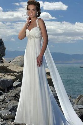 Robe de mariée bandouliere spaghetti avec perle en chiffon a-ligne col en forme de cœur