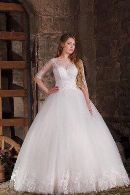 Abito da Sposa in Tulle con Mezze Maniche Ball Gown largo con Applique Naturale