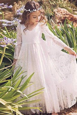 Robe de cortège enfant naturel v encolure de princesse avec manche longue ligne a