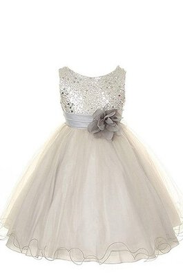 A-Line Empire Taille Schaufel-Ausschnitt knielanges wadenlanges Blumenmädchenkleid mit Blume