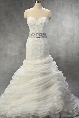 Robe de mariée de sirène avec ruban en organza col en forme de cœur en chute