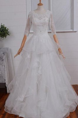 Tüll Spitze Spaghetti Träger Organza konservatives Brautkleid mit Bordüre