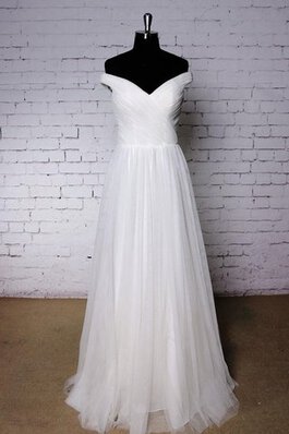 Robe de mariée facile avec zip d'epaule ecrite manche nulle de traîne courte