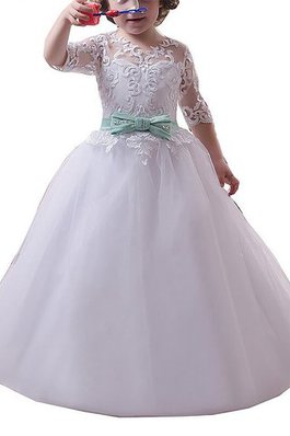 Robe de cortège enfant naturel de mode de bal avec fleurs en tulle au niveau de cou