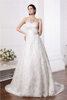 Robe de mariée cordon ligne a manche nulle avec ruban de traîne mi-longue