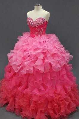 Abito Quinceanera Cuore con Perline in Organza Cerniera Allacciato in Tulle