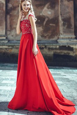 Plissiertes Ärmelloses Juwel Ausschnitt A-Linie Ballkleid mit gekappten Ärmeln