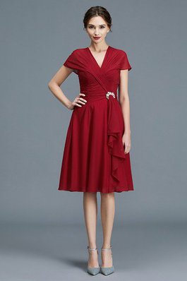 Zeitloses Normale Taille Ärmellos Brautmutterkleid mit Rüschen mit V-Ausschnitt