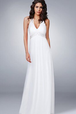 Abito da Sposa Semplice A-Line Anello con Piega con Perline Senza Maniche