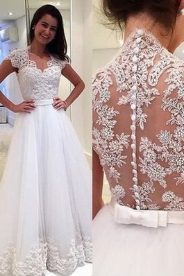 Abito da sposa naturale in tulle assorbente a sala in pizzo con applique