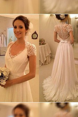 Abito da Sposa Naturale A-Line in Pizzo V-Scollo Senza Maniche