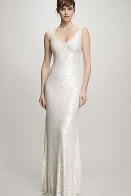 Robe de mariée brillant jusqu'au sol de col en v en tulle avec zip