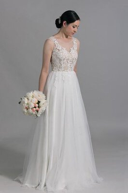 Robe de mariée naturel a-ligne textile en tulle manche nulle