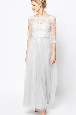 Robe demoiselle d'honneur appliques textile en tulle avec manche 1/2 de col bateau a-ligne