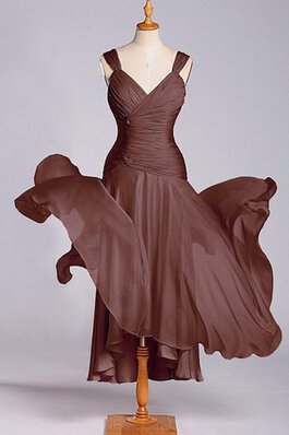 A-Line Ärmelloses wadenlanges knielanges Brautjungfernkleid mit natürlicher Taille