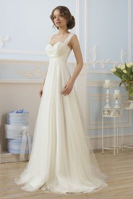 Robe de mariée de traîne moyenne bretelles spaghetti en tulle a-ligne avec sans manches