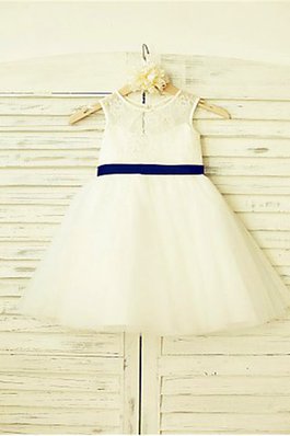 Robe de cortège enfant naturel encolure ronde avec fleurs en tulle de princesse