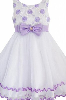 Robe de cortège enfant naturel avec nœud en tulle col u profond avec fleurs