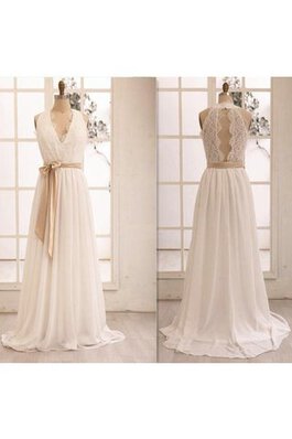 Nackenband Chiffon Schlüsselloch Rücken knielanges legeres Brautkleid mit Bordüre