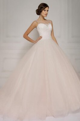 Robe de mariée naturel textile en tulle de traîne moyenne de col bateau a-ligne