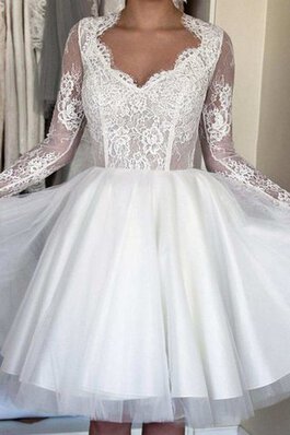 Abito da Sposa Queen Anne al ginocchio Corto in Taffeta con Fiocco con Bottone