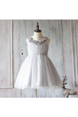 Abito da Cerimonia Bambini Naturale A-Line Senza Maniche con Fiore con Fiocco in Tulle