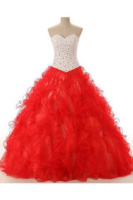 Tüll Perlenbesetztes Spitze Duchesse-Linie Herz-Ausschnitt langes Quinceanera Kleid