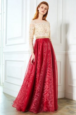 A Linie Organza Natürliche Taile Langärmeliges Bodenlanges Abendkleid