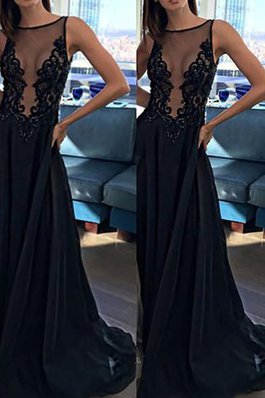 Robe de soirée longue appliques manche nulle a-ligne de princesse