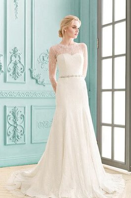 Robe de mariée au bord de la mer gaine avec manche longue de traîne courte avec perle